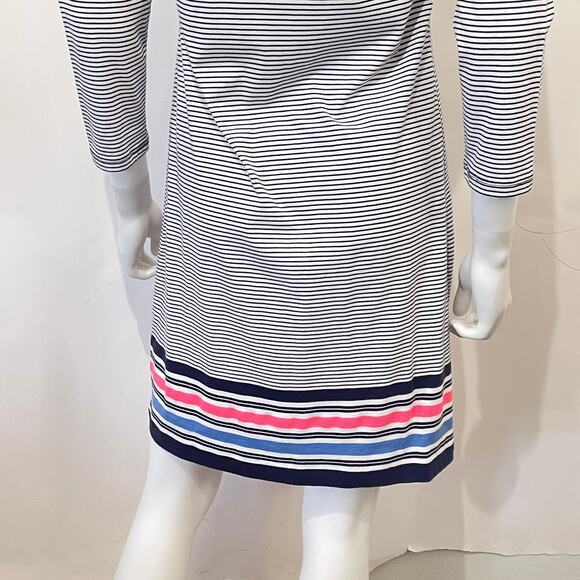 Lilly Pulitzer Shift Dress Womens Small White Blue Pin Stripe Knit 3/4 Sleeve - Picture 4 of 9